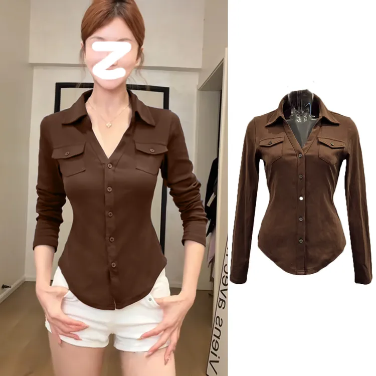 【玫瑰之秋】复古长袖防晒衬衫女装正肩显瘦辣妹女生上衣女打底衫