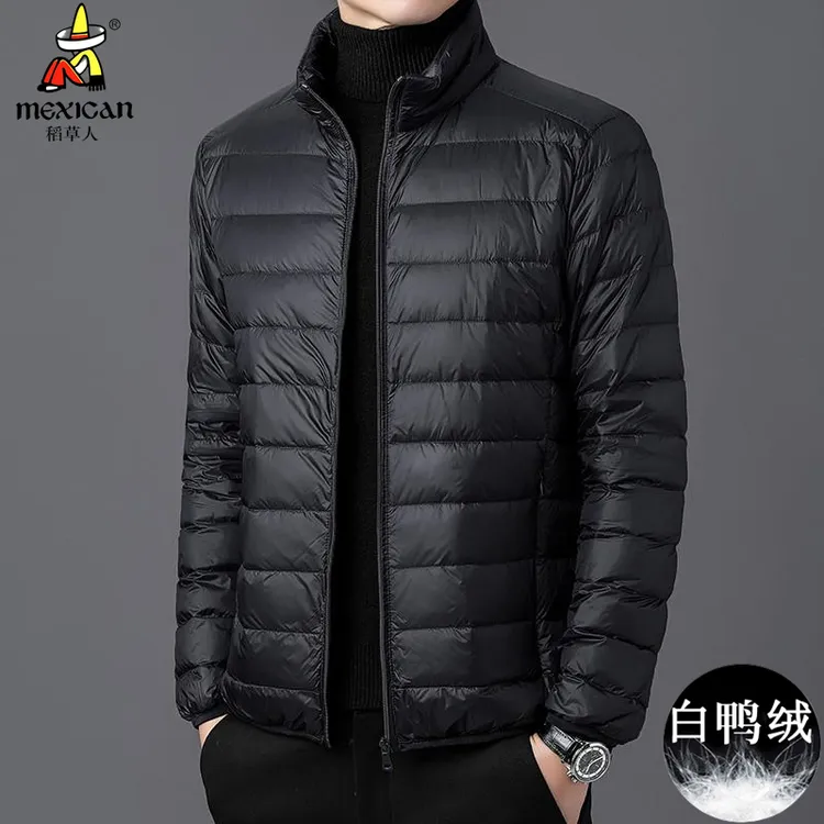 稻草人轻薄羽绒服男士秋冬季短款反季宽松立领百搭内胆白鸭绒外套