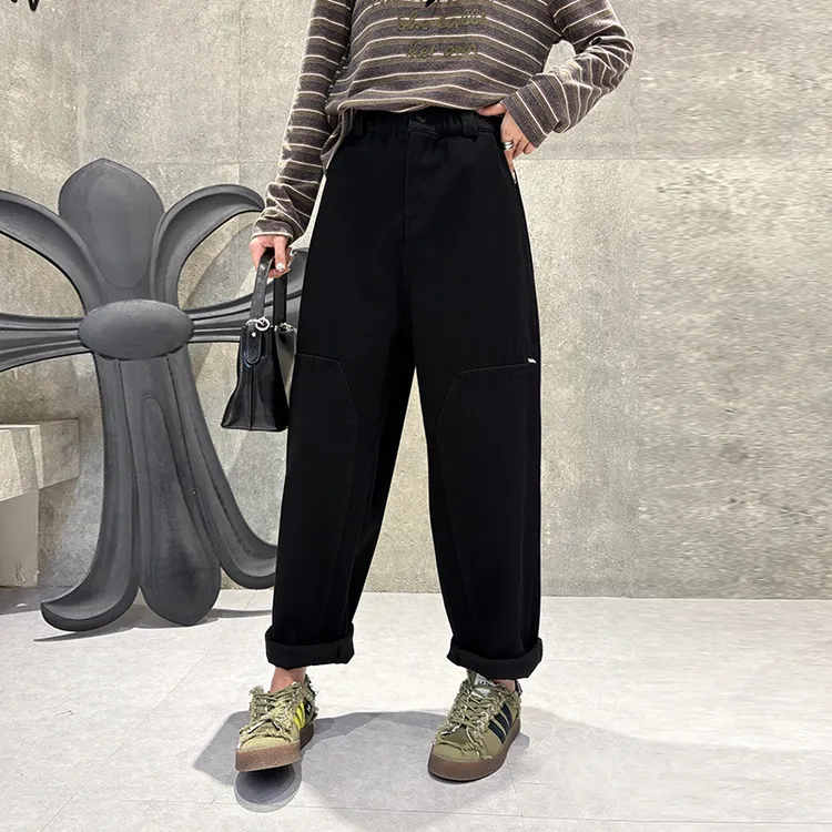 大码黑色加绒牛仔裤130斤到260斤胖妹妹腿粗屁股大显瘦哈伦裤秋冬