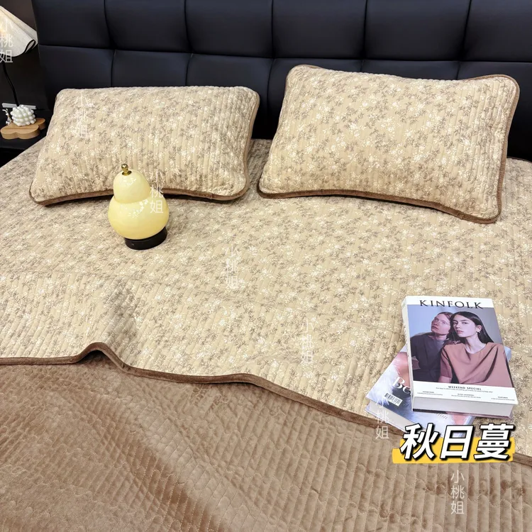 双面可用床盖A面水洗纱布B面婴儿绒柔软舒适榻榻米夹棉机洗绗缝