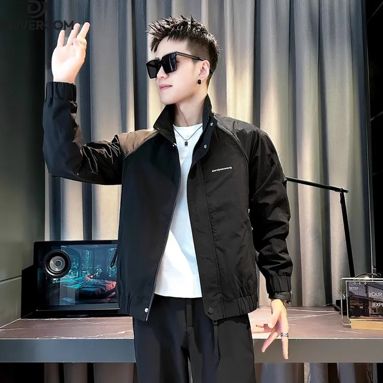 2025新款工装外套男款春秋季拉链拼接设计感男士立领夹克休闲上衣