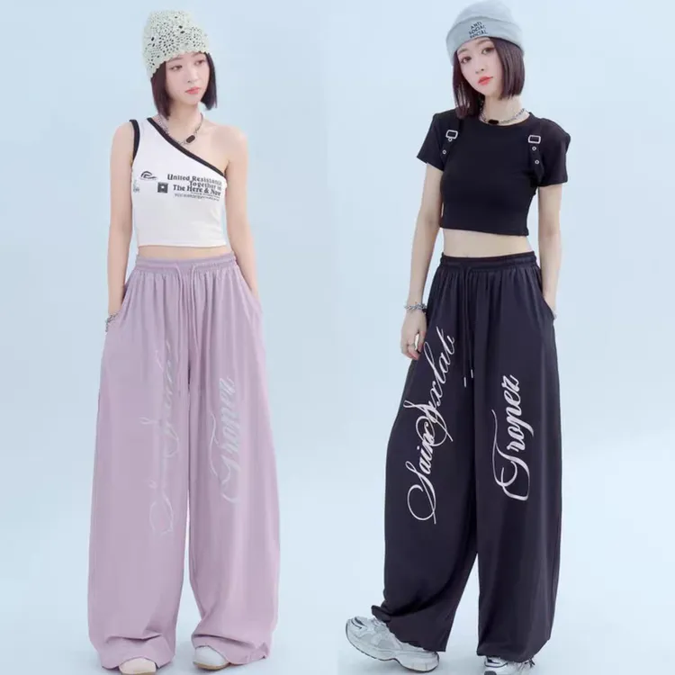 夏季街头薄款长裤休闲裤复古港风街舞显瘦爵士辣妹显瘦运动长裤女