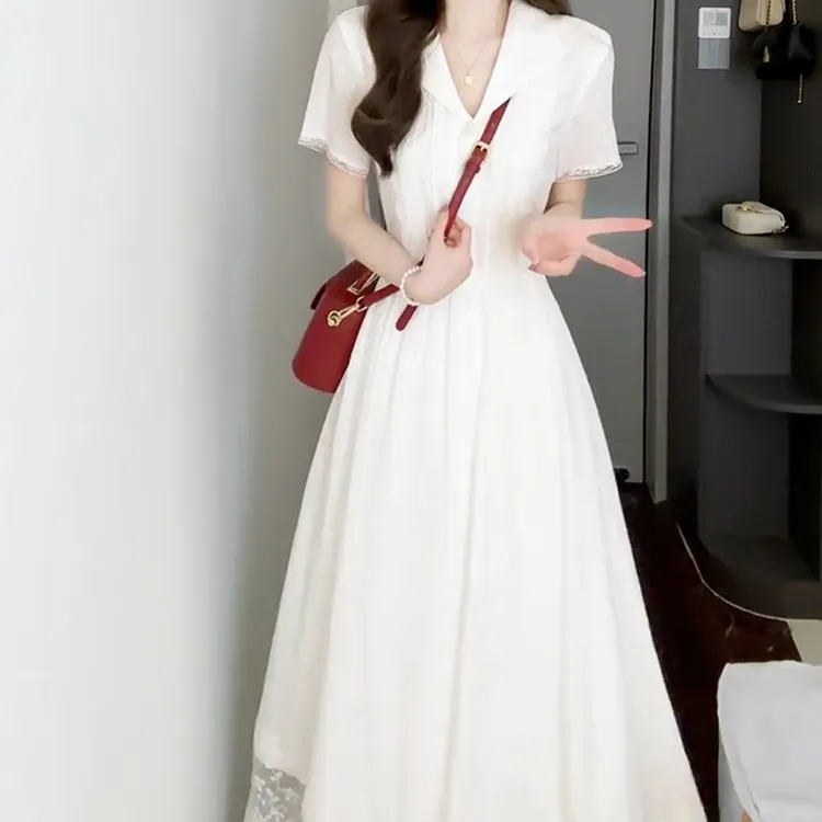 5787白色连衣裙子女夏季2025新款巨好看掐腰今年流行爆款初恋长裙