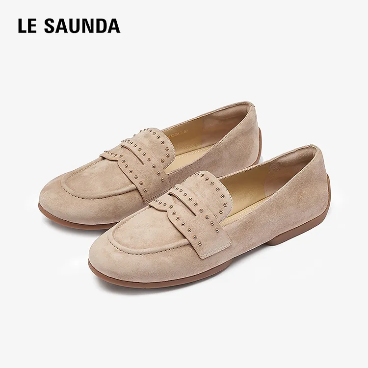 莱尔斯丹商场同款2025春夏新款圆头休闲羊皮低跟乐福单鞋6M12602