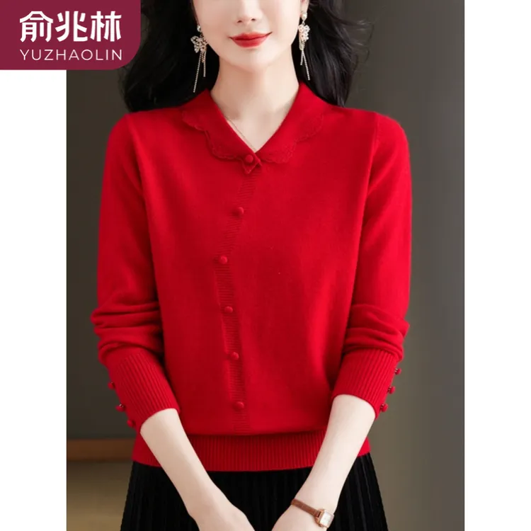 俞兆林中年妈妈秋冬装打底衫蛇年本命年红色女装上衣服2025新款洋