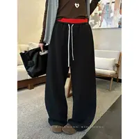 爱唯依（F）-拼接腰头！抽绳宽松百搭休闲裤（XD66109#）喜大东