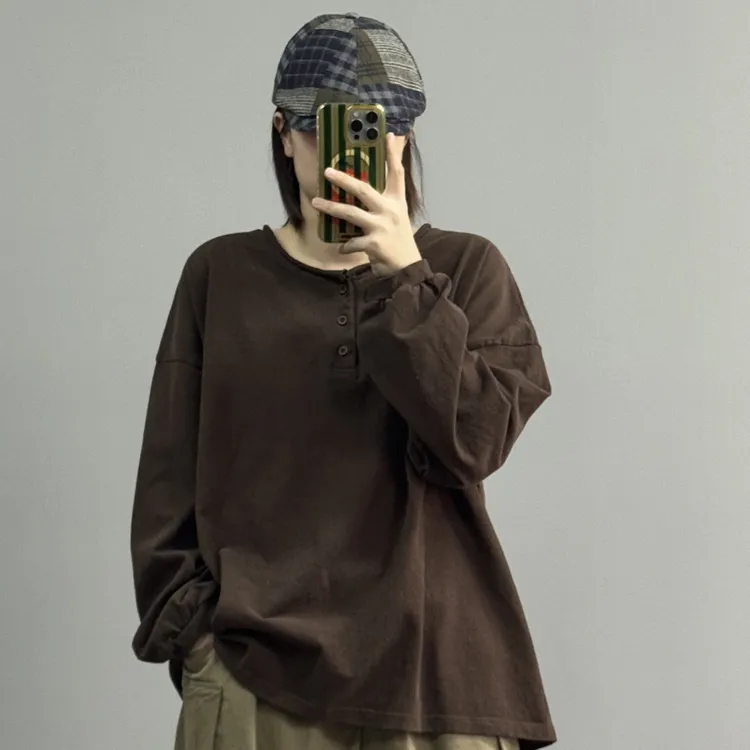 【亨利领磨毛T恤】打底衫圆领长袖水洗韩版防静电休闲