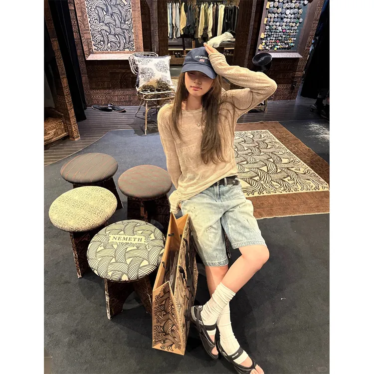 女生韩系ins衣服慵懒风早秋宽松百搭长袖上衣高腰显瘦直筒牛仔裤