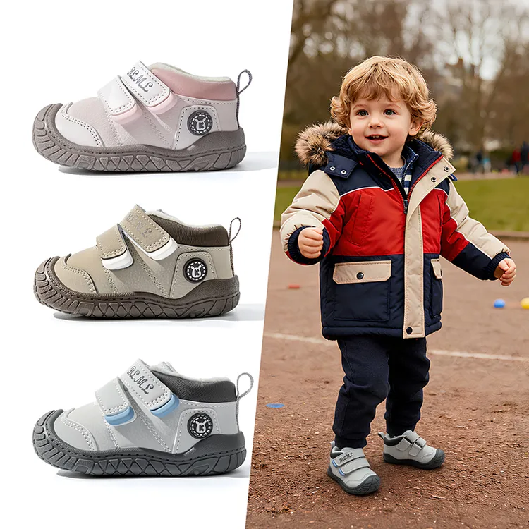 冬季加绒学步鞋防滑1-3岁女宝宝机能鞋软底棉鞋皮面男宝防滑童鞋