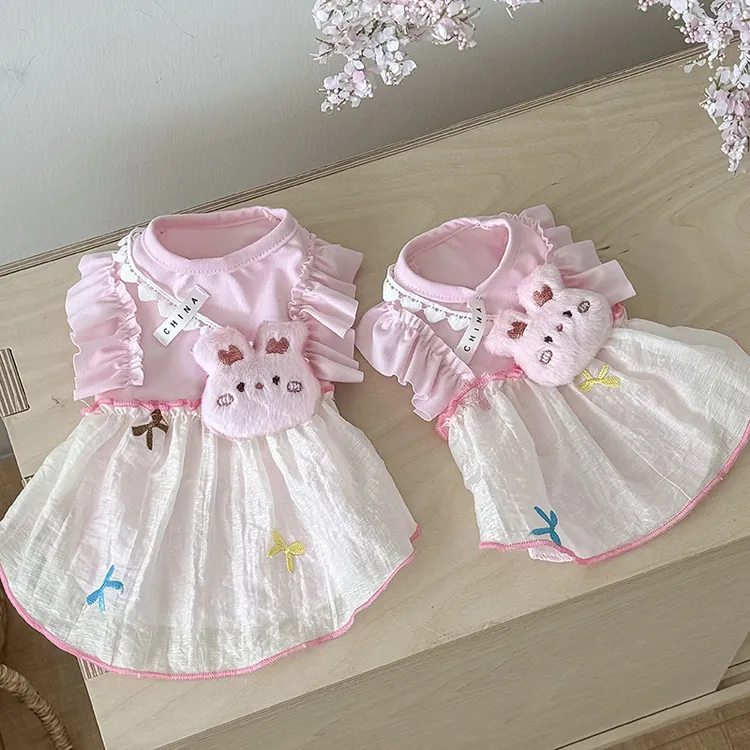 夏季棉质狗狗衣服款粉色兔兔奶油风公主裙宠物猫咪小型犬泰迪比熊