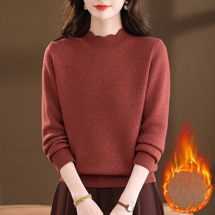 加绒加厚半高领毛衣女秋冬2026新款洋气妈妈冬季内搭一体绒打底衫