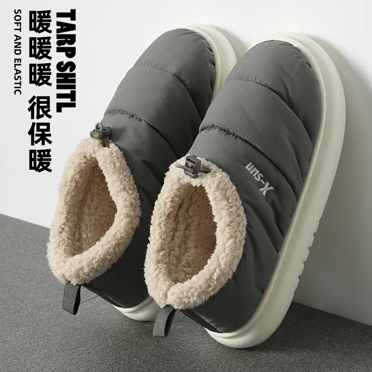 羽绒布棉拖鞋男士冬季外穿2025新款家居家用加绒包跟保暖防水棉鞋