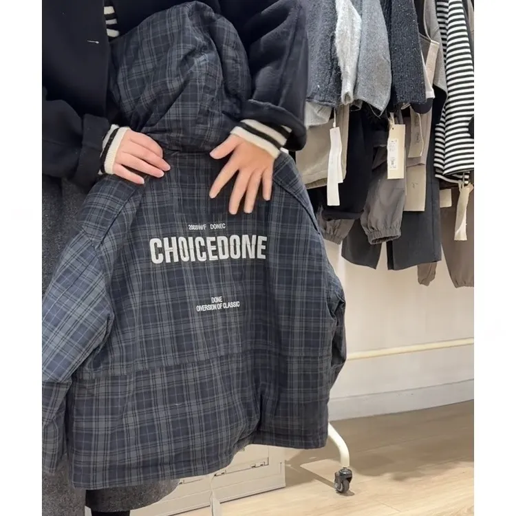 巴拉巴拉男孩女孩儿童棉衣格子外套秋冬季2025新款中大童男童百搭