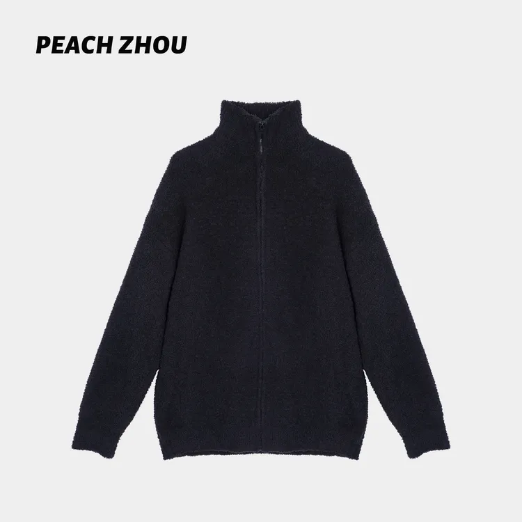 『PEACHZHOU』半边绒宽松立领拉链外套简约休闲纯色百搭中性夹克