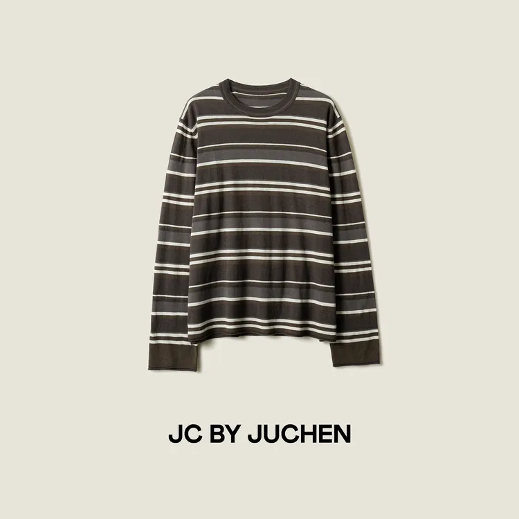 复古色系白橡果多彩条纹衫舒适随性百搭宽松针织上衣FW108003-195