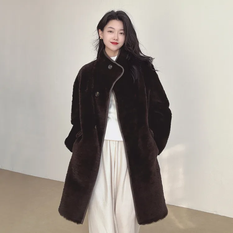 拉贡皮毛一体羊皮羊羔毛进口海宁皮草外套女2025年冬新款中长款潮