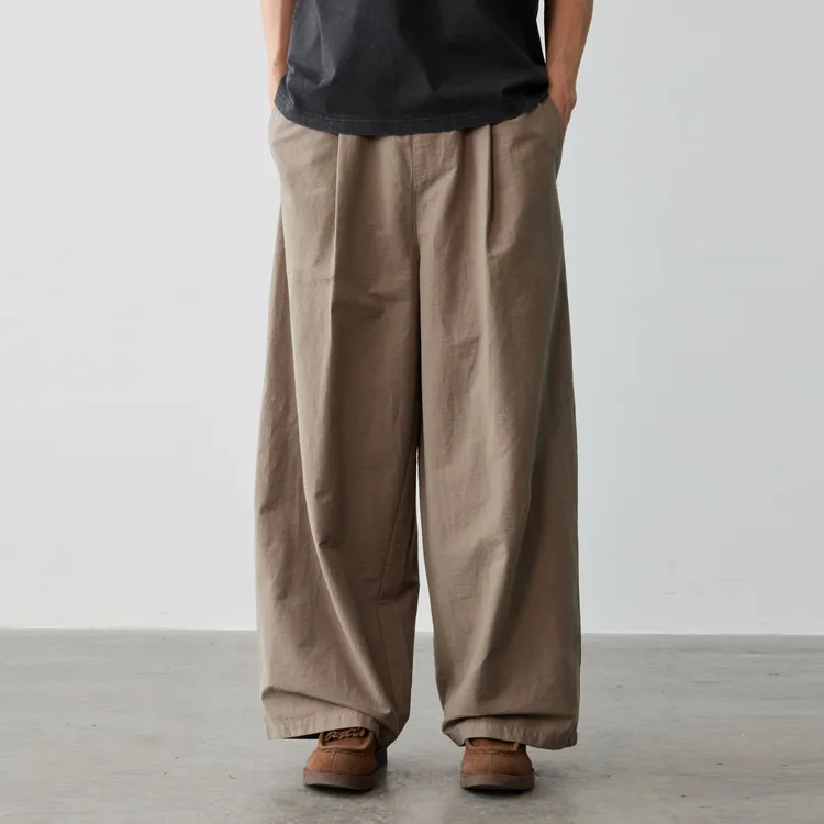Vavu舒适纯棉竹节长裤男单褶宽松百搭廓形裤子通勤微锥纯色休闲裤