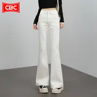 CBC白色微喇牛仔裤女2025新款秋季修身马蹄裤不贴腿修身喇叭裤子