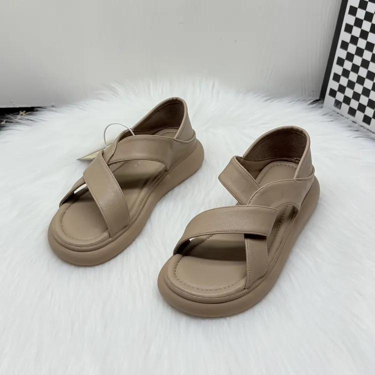 罗马凉鞋女2025夏季新款厚底女款松糕底女鞋软底包跟一字扣沙滩鞋