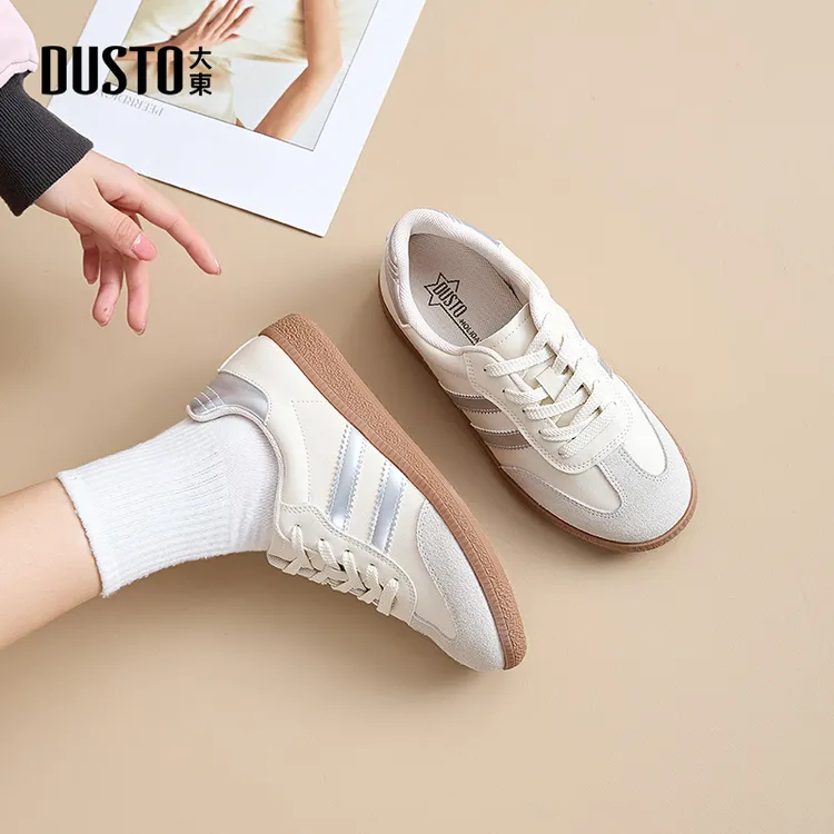 大东德训鞋女生秋季新款运动板鞋小白鞋平底系带鞋子女3345