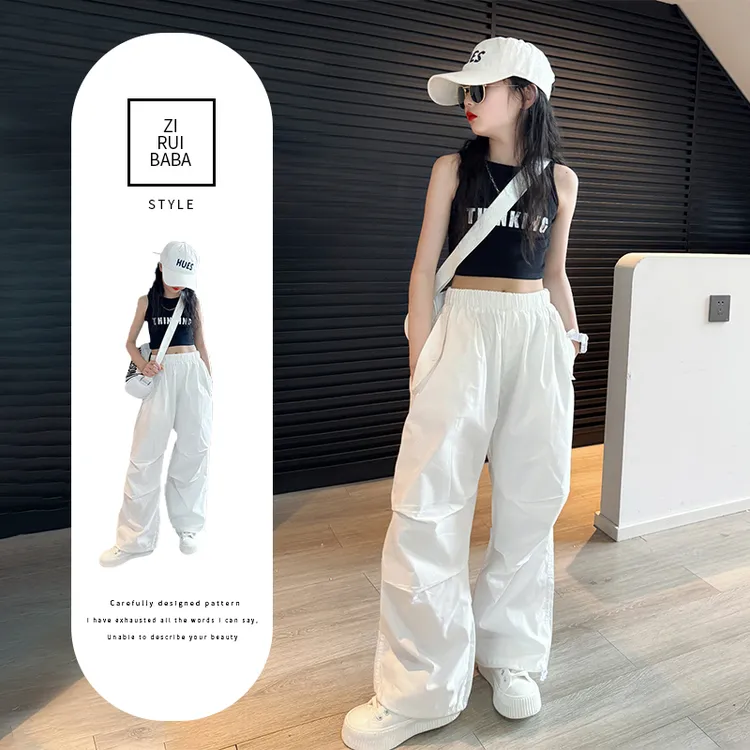 女童裤子夏装2025新款儿童夏季酷帅炸街速干裤大童女孩白色工装裤