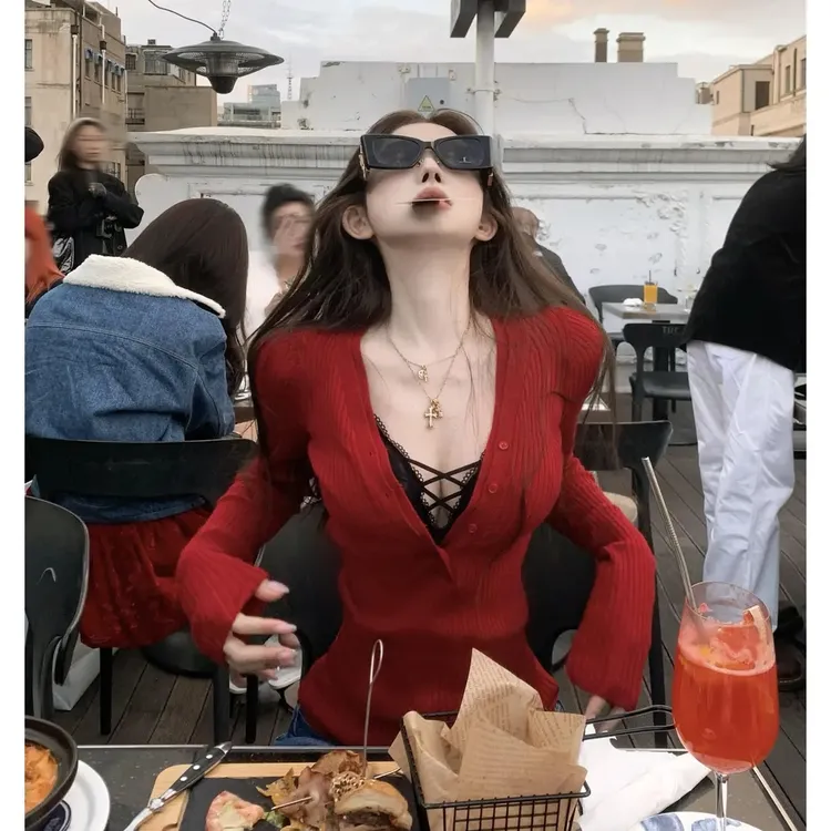 【红色酷姐】纯欲半开领针织衫女真两件秋冬高级感软糯超好看打底衫