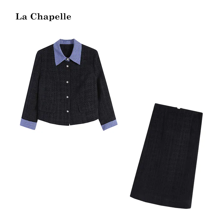 拉夏贝尔Homme/【冬季恋歌】藏青色上衣+长半裙两件套LA5ZL112676