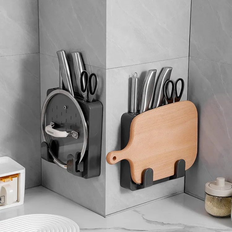 刀架菜板架一体厨房置物架家用壁挂式免打孔砧板收纳架锅盖架刀座