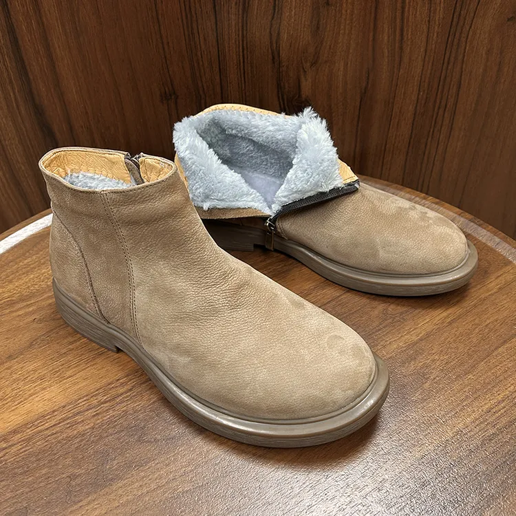 冬季加绒保暖男士切尔西靴真皮复古时尚高帮休闲鞋拉链短靴马丁靴