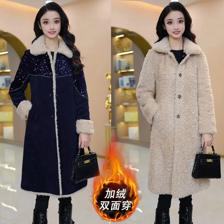 【彩萱】女款两穿加厚毛呢外套2025年爆款新款流行秋冬大衣时尚洋气