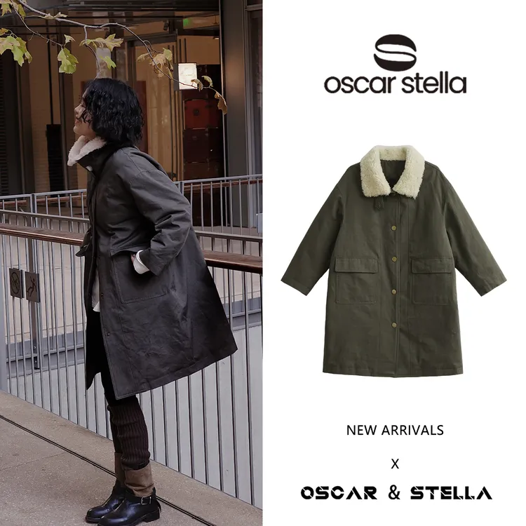 OSCAR&STELLA【山系复古】中长款宽松白鹅绒保暖翻领羽绒服41-25155