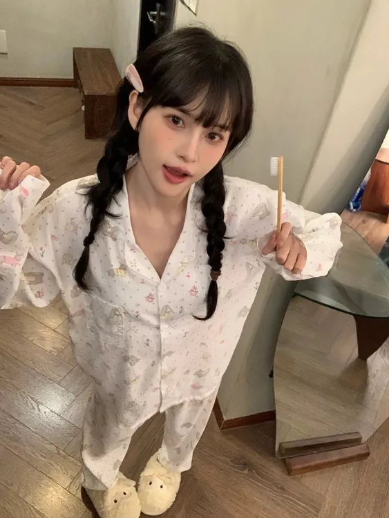 【春秋新品】卡通可爱腊肠狗睡衣女套装春秋季学生甜美家居服可外穿