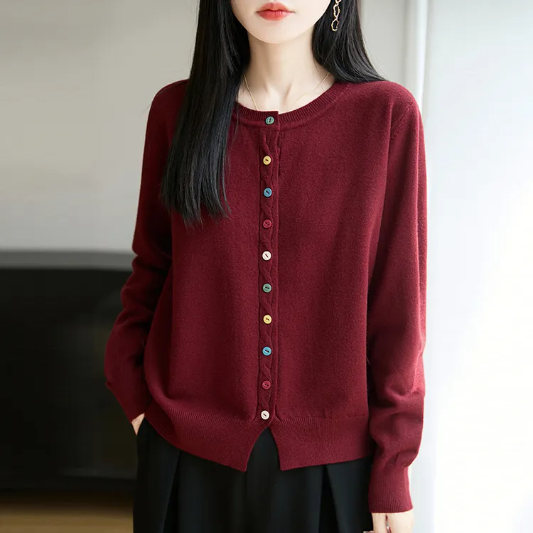 哥弟阿玛施正品新款针织女毛针织衫法式彩扣针织开衫百搭秋款上衣