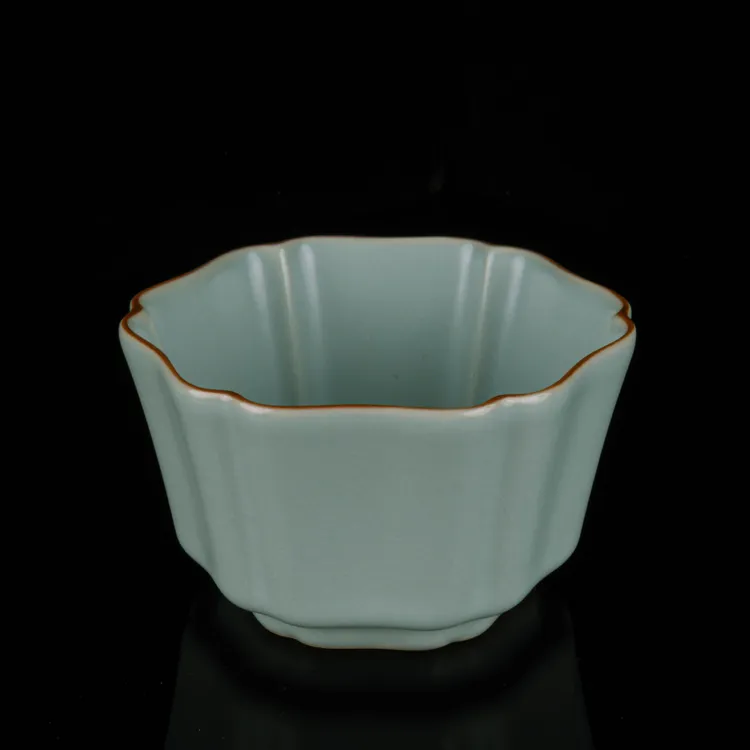 葵口六瓣杯汝窑茶杯主人单杯手工陶瓷开片茶碗品茗高档轻奢茶杯