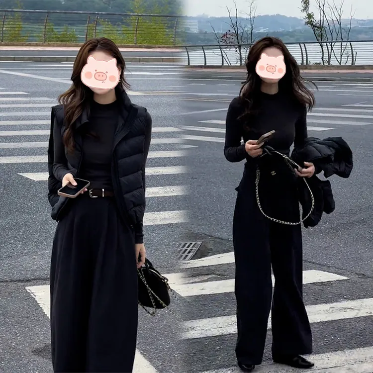 时尚洋气套装女秋冬新款韩版棉服马甲百搭打底衫阔腿休闲裤三件套