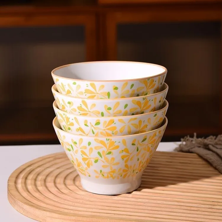 【佰陶匠】6只5英寸繁华斗笠碗家用陶瓷餐具米饭碗小碗小清新餐具