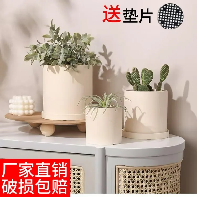 北欧风吸水透气白陶绿植多肉简约圆形蝴蝶兰陶瓷花盆