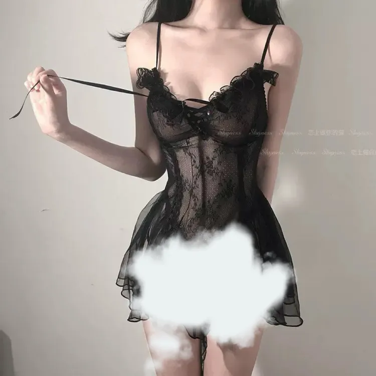 蕾丝睡裙显瘦睡衣女仆纱裙夏季连体露背黑色法式纯欲风