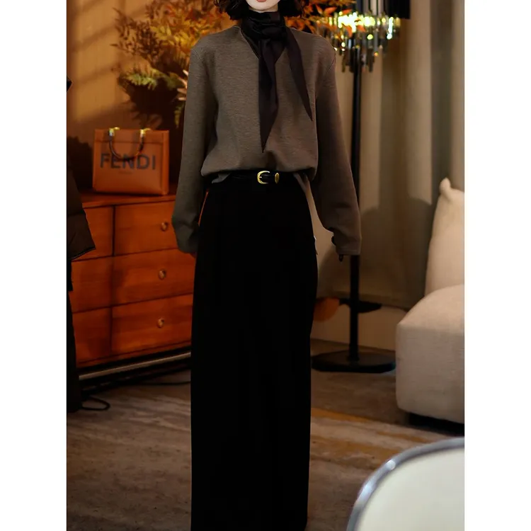 时尚洋气裤套装女2026春季新款韩系名媛风长袖打底上衣+显瘦裤子