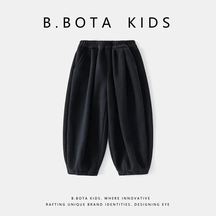 2025冬款萌娃穿搭黑色糯米收脚加绒休闲裤-sy3531