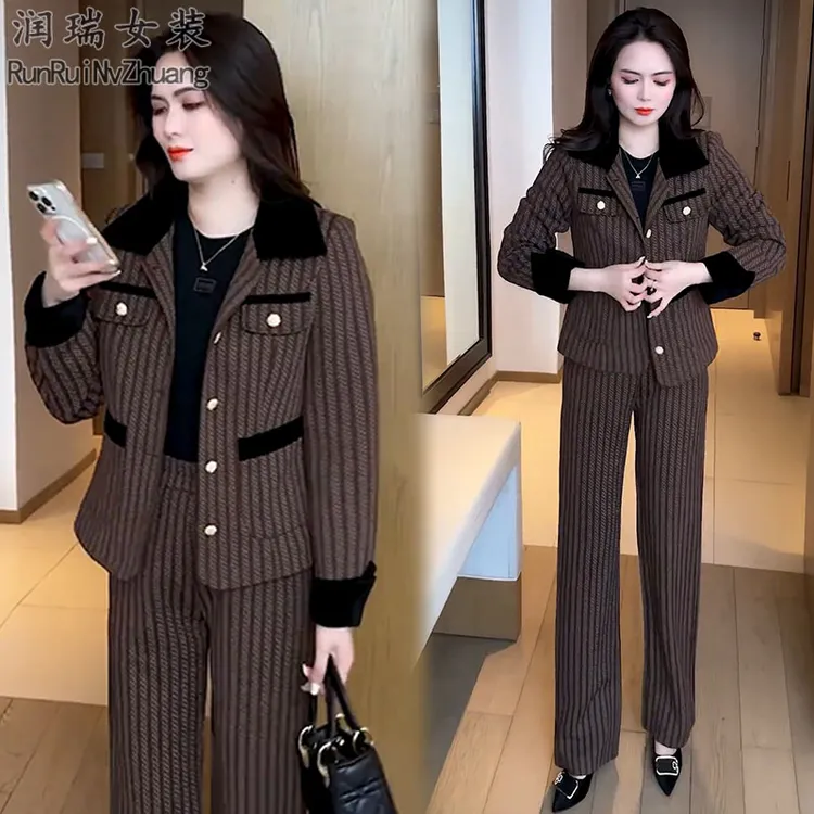 轻熟风时尚套装女2025秋季新款小个子穿搭气质短外套直筒裤两件套