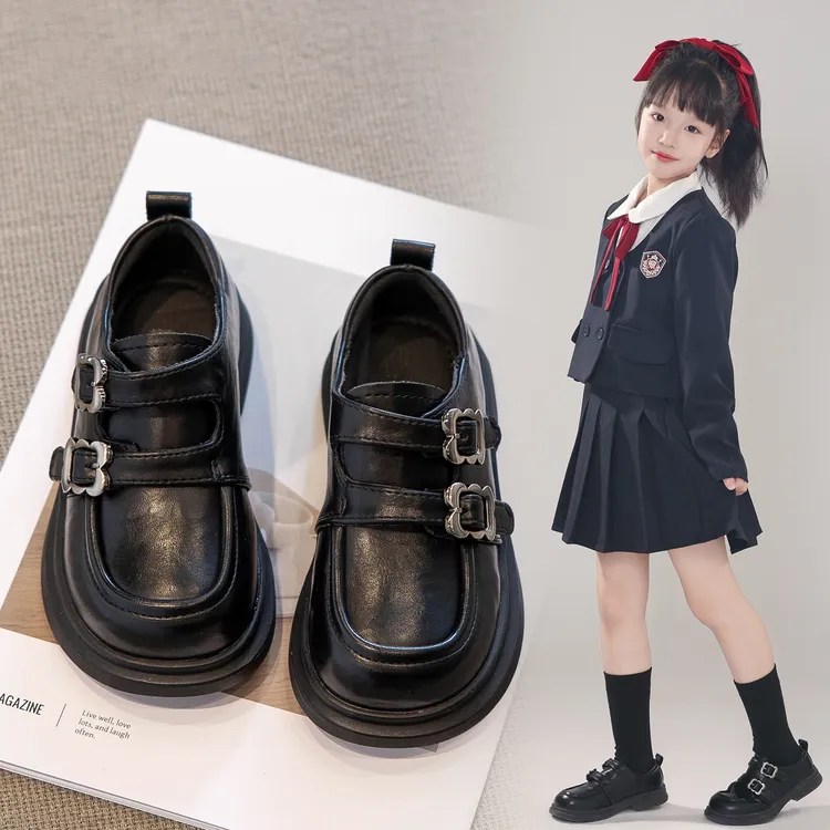 女童小皮鞋秋季儿童公主鞋宝宝学院风黑色乐福鞋2025新款女孩鞋子