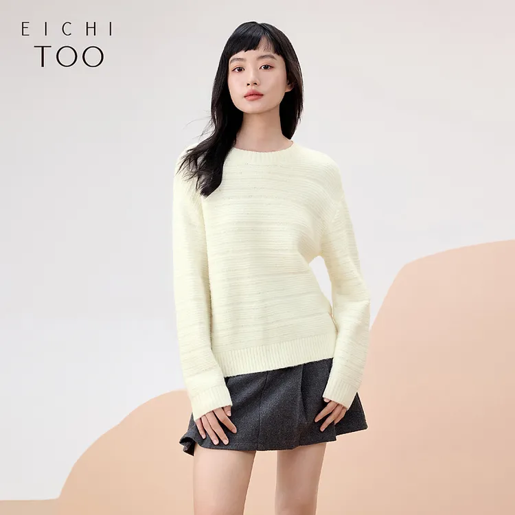 爱居兔宽松舒适毛衣女冬季新款简约大衣长袖针织衫ENZAJ4P030A