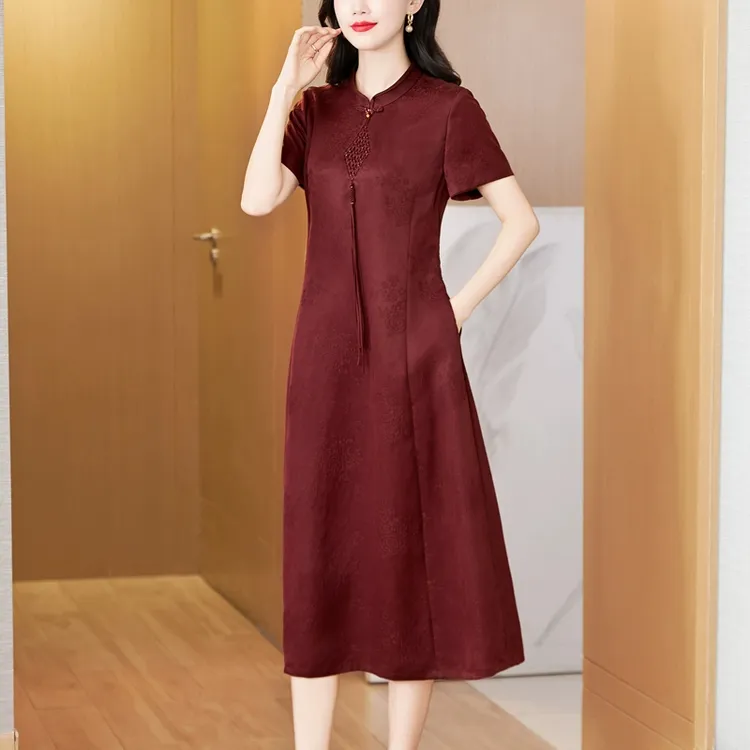 正品香云纱连衣裙新中式国风喜婆婆婚宴装礼服改良旗袍桑蚕丝真丝