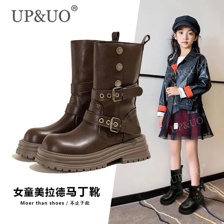 女童马丁靴2025新款秋冬款女孩洋气加绒二棉鞋大童高筒靴儿童靴子