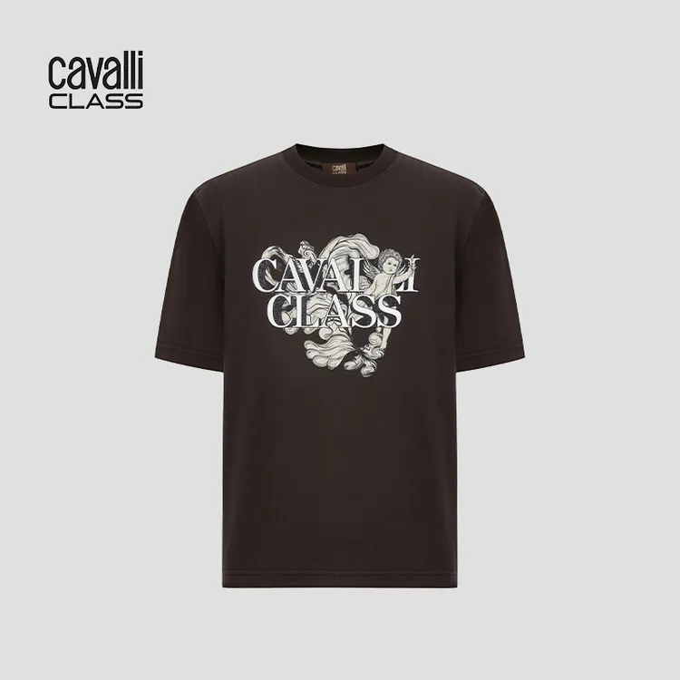 Cavalli Class25夏天使系列圆领男阔版短袖T恤印花100棉 RWC395