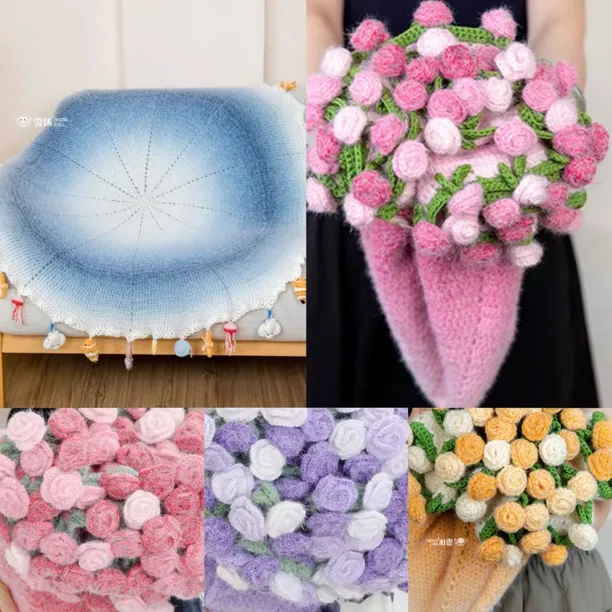 非成品手工diy钩针雪球丁达尔编织毛线玫瑰花束毯子材料包