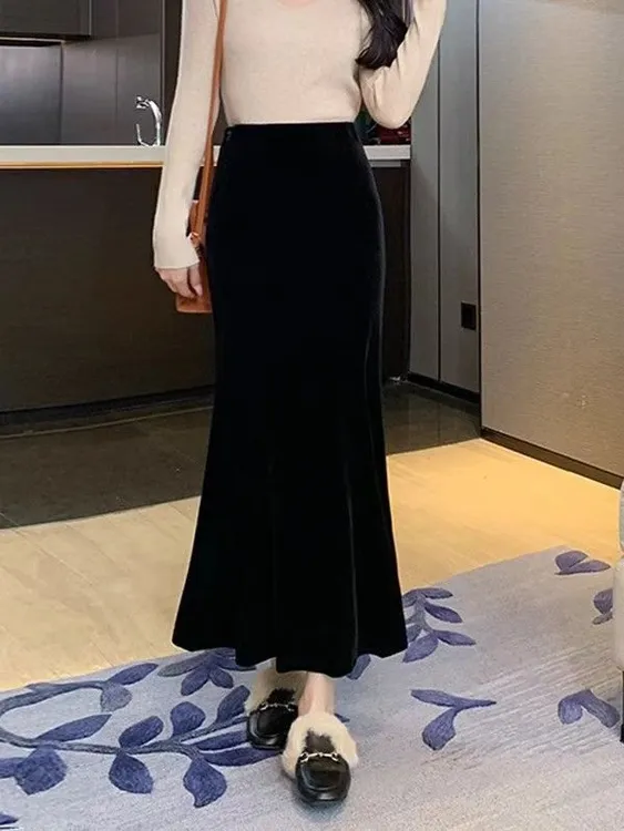 不起球常规厚款鱼尾裙高腰半身裙气质秋冬裙子冬季中长款时尚