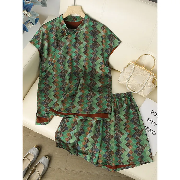 新中式国风套装女装时尚减龄气质夏装洋气显瘦短袖上衣短裤两件套