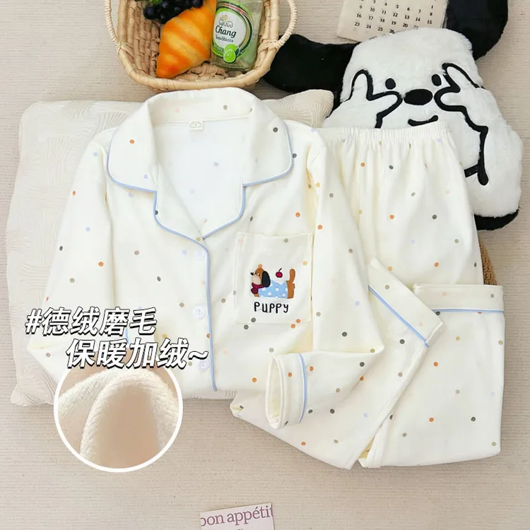 两件套女童德绒睡衣秋冬加厚保暖长袖小女孩公主风儿童家居服套装